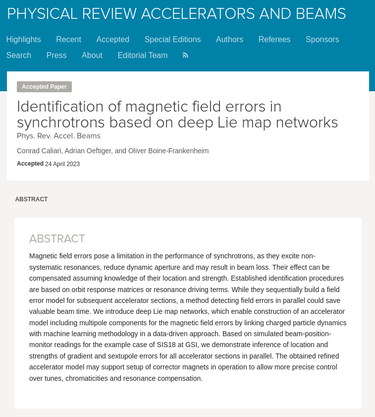 Paper title page of Conrad Caliari's publication